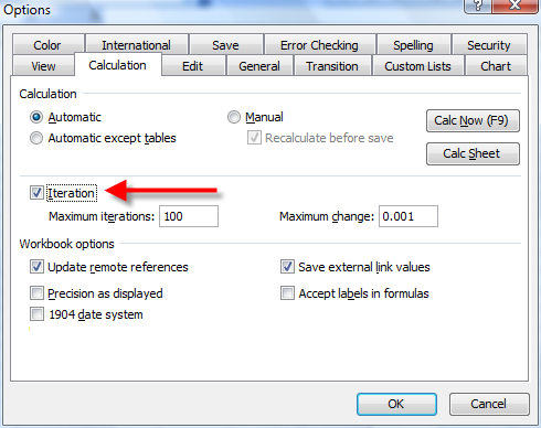 allow iteration calculations in excel for mac